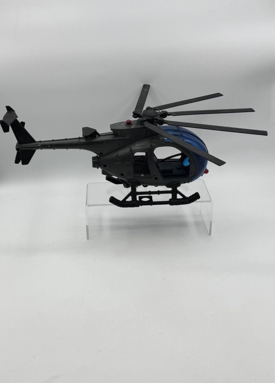 US Army Military Toy Helicopter Gray Blue Black w/ Blue Canopy Adjustable Blades